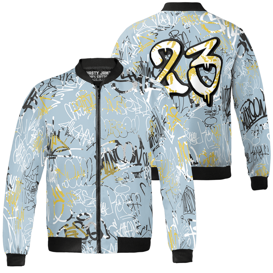 Blue Grey 13s Jacket Match 23 Hiphop 3D All-Over Print Graffiti Pattern - NastyJamz
