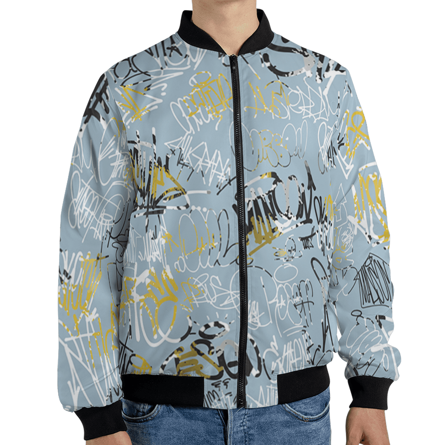 Blue Grey 13s Jacket Match 23 Hiphop 3D All-Over Print Graffiti Pattern - NastyJamz
