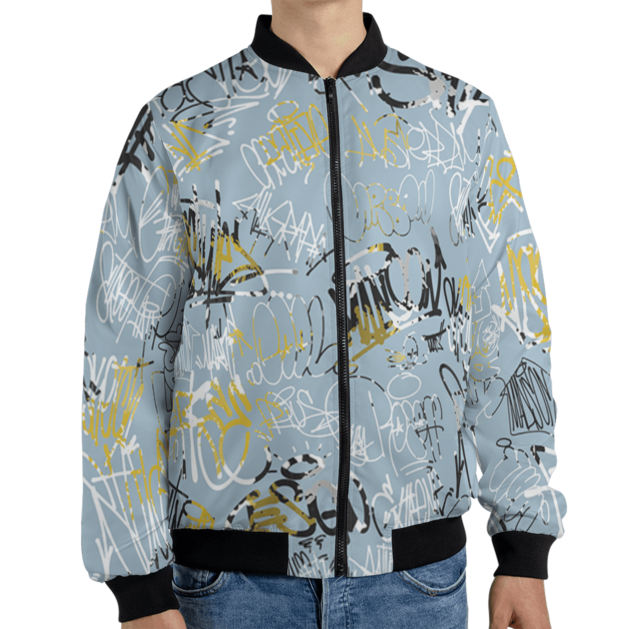 Blue Grey 13s Jacket Match 23 Hiphop 3D All-Over Print Graffiti Pattern - NastyJamz