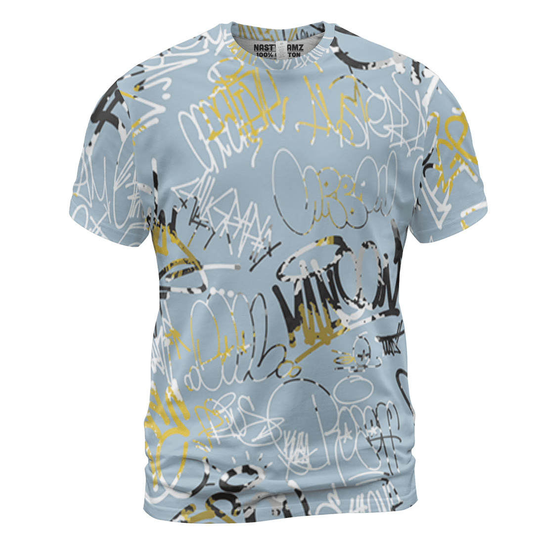 Blue Grey 13s T Shirt Match 23 Hiphop 3D All-Over Print Graffiti Pattern - NastyJamz