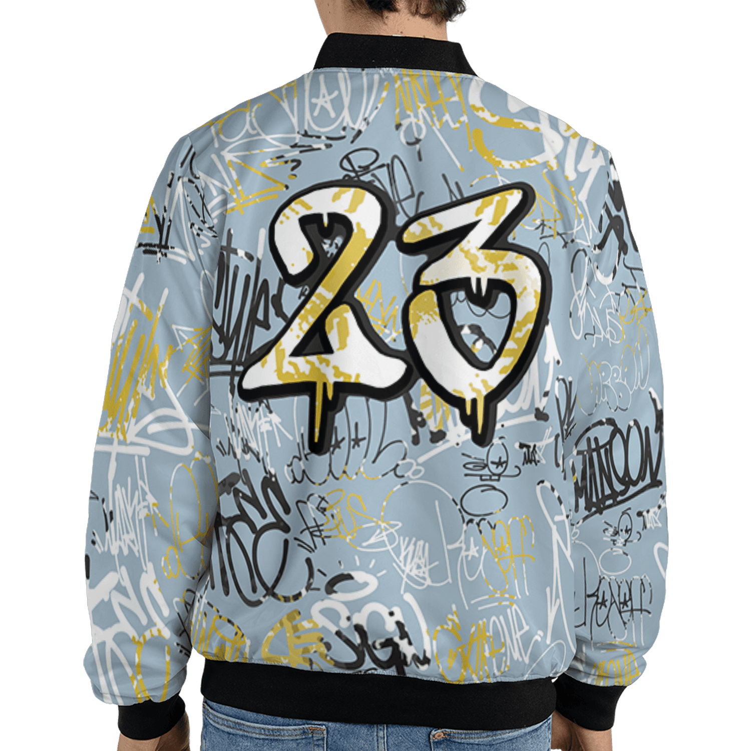 Blue Grey 13s Jacket Match 23 Hiphop 3D All-Over Print Graffiti Pattern - NastyJamz
