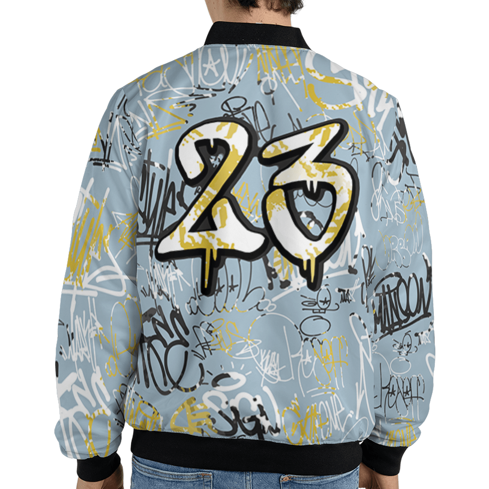 Blue Grey 13s Jacket Match 23 Hiphop 3D All-Over Print Graffiti Pattern - NastyJamz