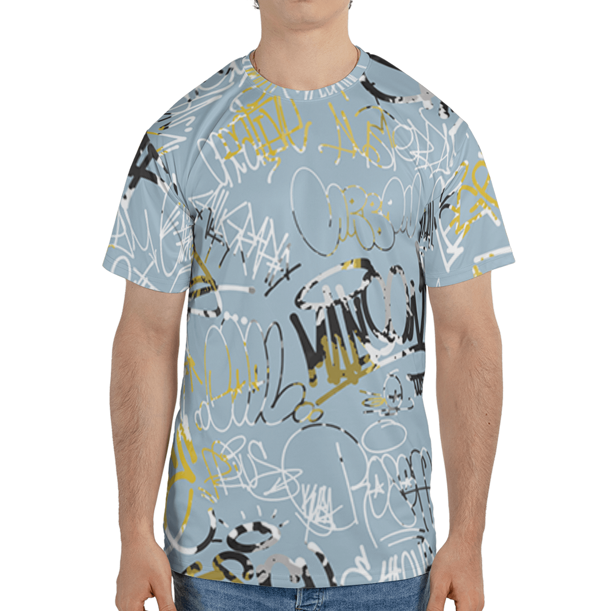 Blue Grey 13s T Shirt Match 23 Hiphop 3D All-Over Print Graffiti Pattern - NastyJamz