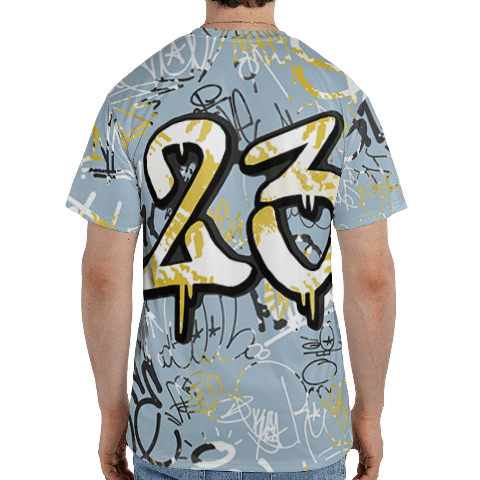 Blue Grey 13s T Shirt Match 23 Hiphop 3D All-Over Print Graffiti Pattern - NastyJamz