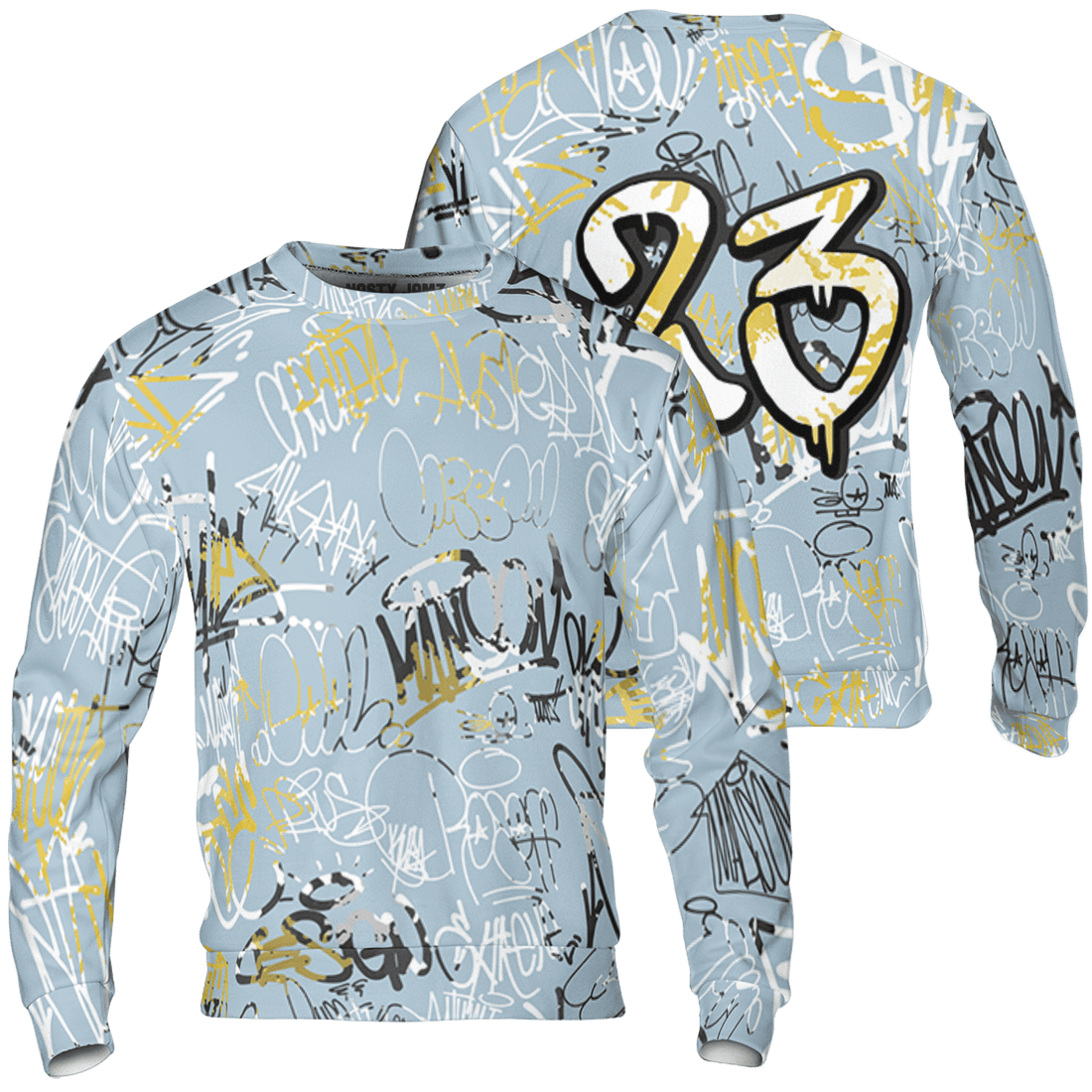 Blue Grey 13s Sweatshirt Match 23 Hiphop 3D All-Over Print Graffiti Pattern - NastyJamz
