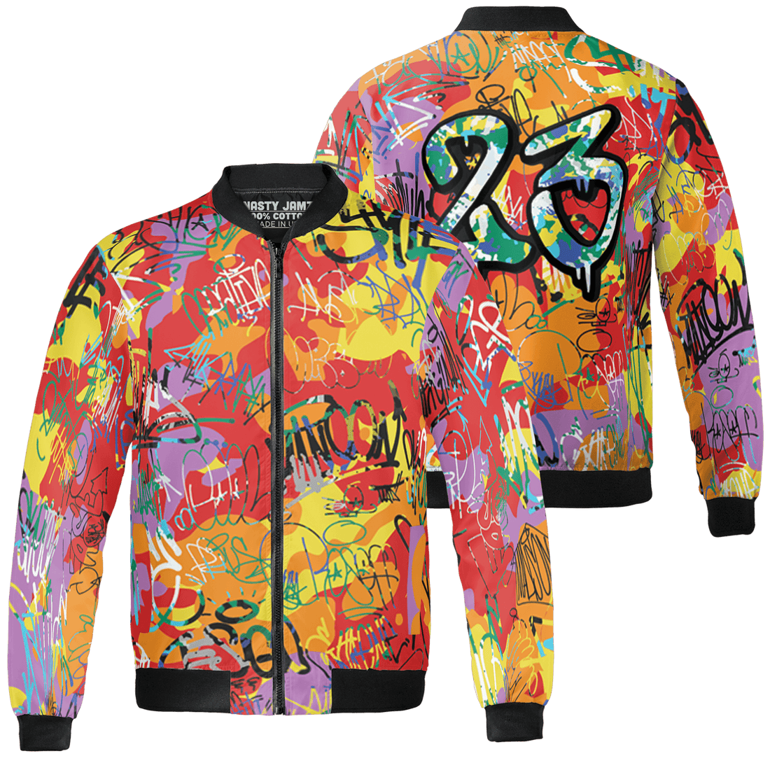 Mid GS Six Championships 1s Jacket Match 23 Hiphop 3D All-Over Print Graffiti Pattern - NastyJamz