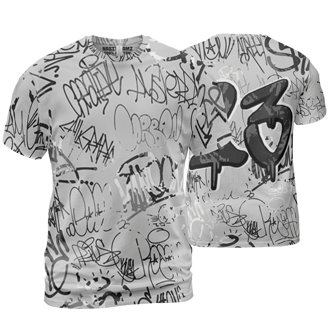 Retro High OG Black White 1s T Shirt Match 23 Hiphop 3D All-Over Print Graffiti Pattern - NastyJamz