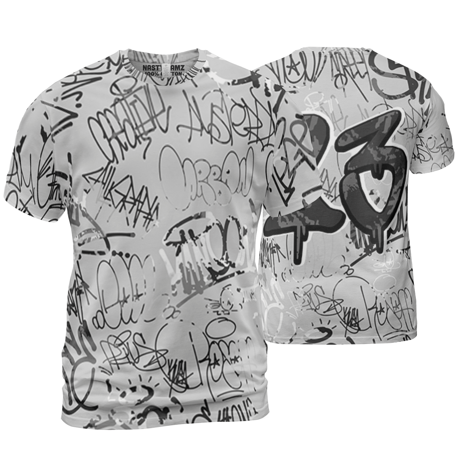 Retro High OG Black White 1s T Shirt Match 23 Hiphop 3D All-Over Print Graffiti Pattern - NastyJamz