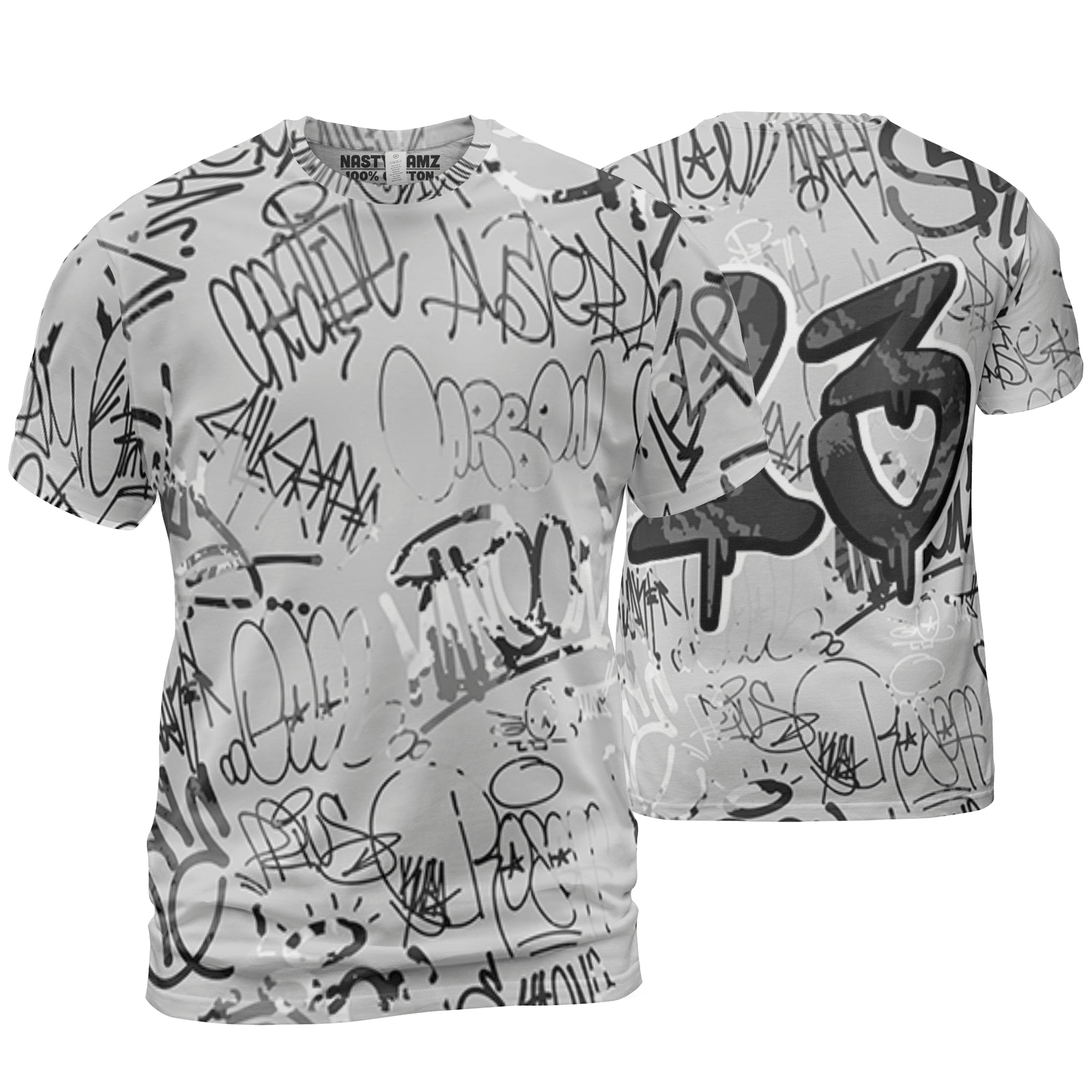 Retro High OG Black White 1s T Shirt Match 23 Hiphop 3D All-Over Print Graffiti Pattern - NastyJamz