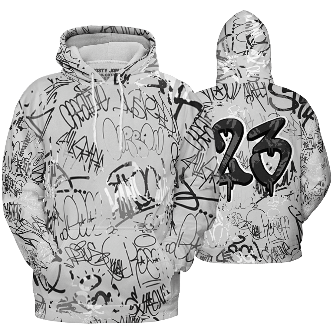 Retro High OG Black White 1s Hoodie Match 23 Hiphop 3D All-Over Print Graffiti Pattern - NastyJamz