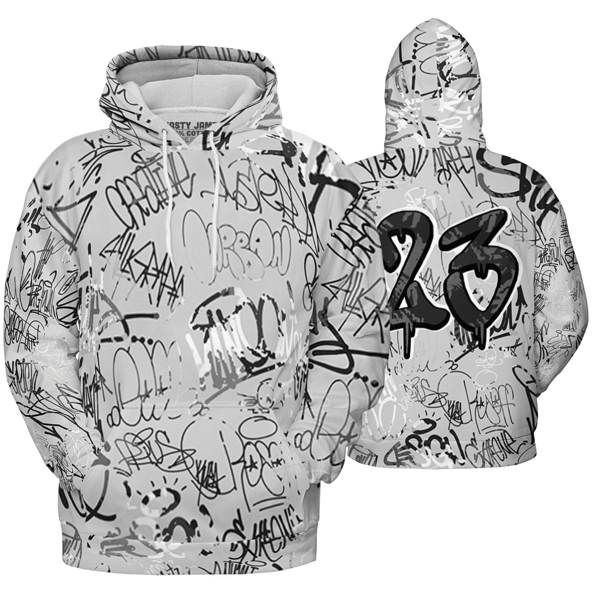 Retro High OG Black White 1s Hoodie Match 23 Hiphop 3D All-Over Print Graffiti Pattern - NastyJamz