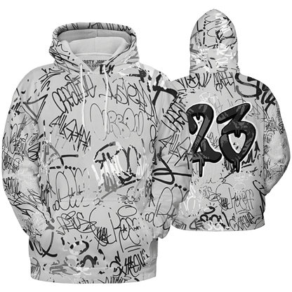 Retro High OG Black White 1s Hoodie Match 23 Hiphop 3D All-Over Print Graffiti Pattern - NastyJamz