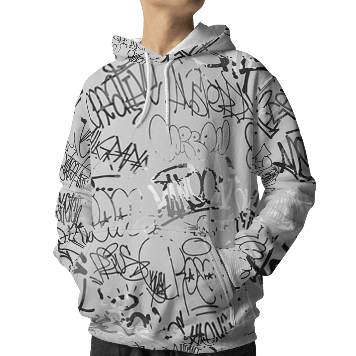 Retro High OG Black White 1s Hoodie Match 23 Hiphop 3D All-Over Print Graffiti Pattern - NastyJamz