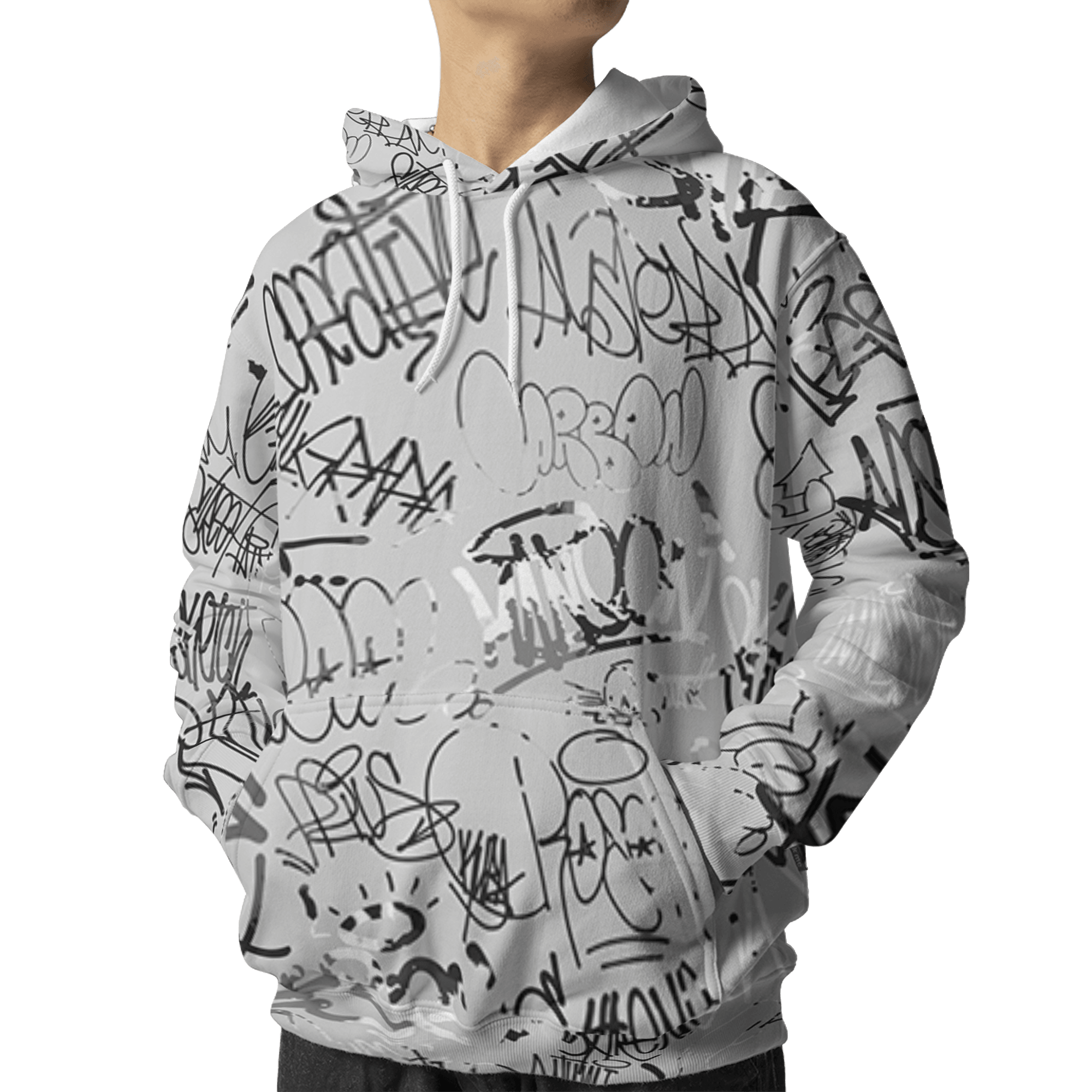 Retro High OG Black White 1s Hoodie Match 23 Hiphop 3D All-Over Print Graffiti Pattern - NastyJamz