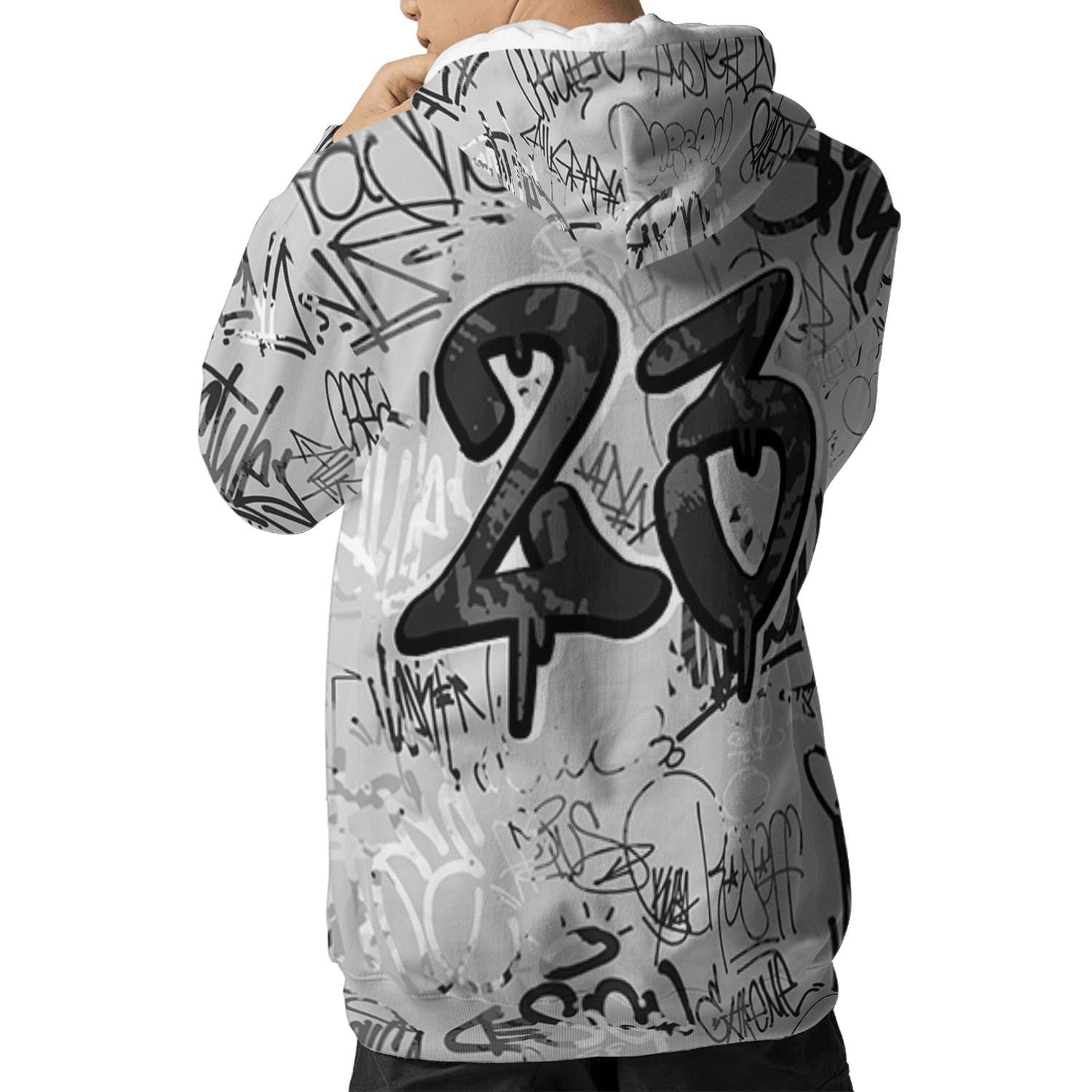 Retro High OG Black White 1s Hoodie Match 23 Hiphop 3D All-Over Print Graffiti Pattern - NastyJamz