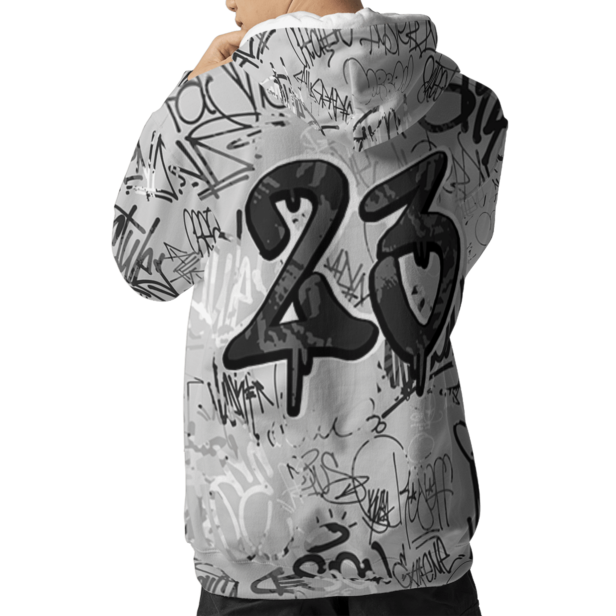 Retro High OG Black White 1s Hoodie Match 23 Hiphop 3D All-Over Print Graffiti Pattern - NastyJamz