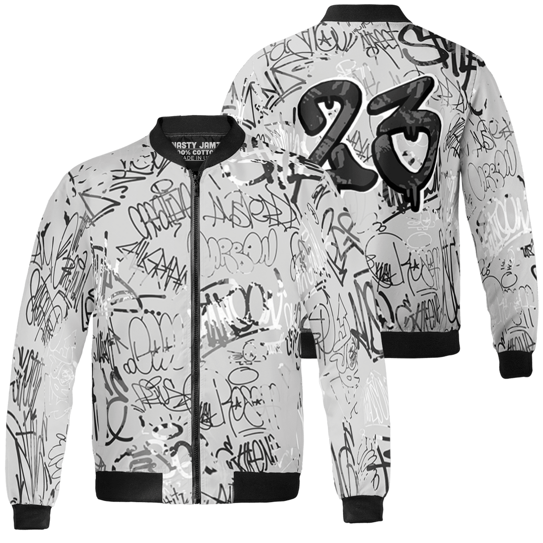 Retro High OG Black White 1s Jacket Match 23 Hiphop 3D All-Over Print Graffiti Pattern - NastyJamz