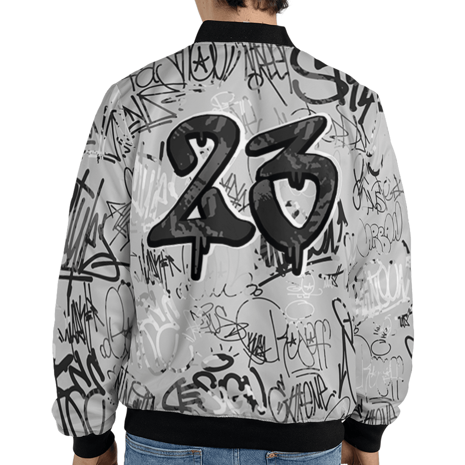 Retro High OG Black White 1s Jacket Match 23 Hiphop 3D All-Over Print Graffiti Pattern - NastyJamz