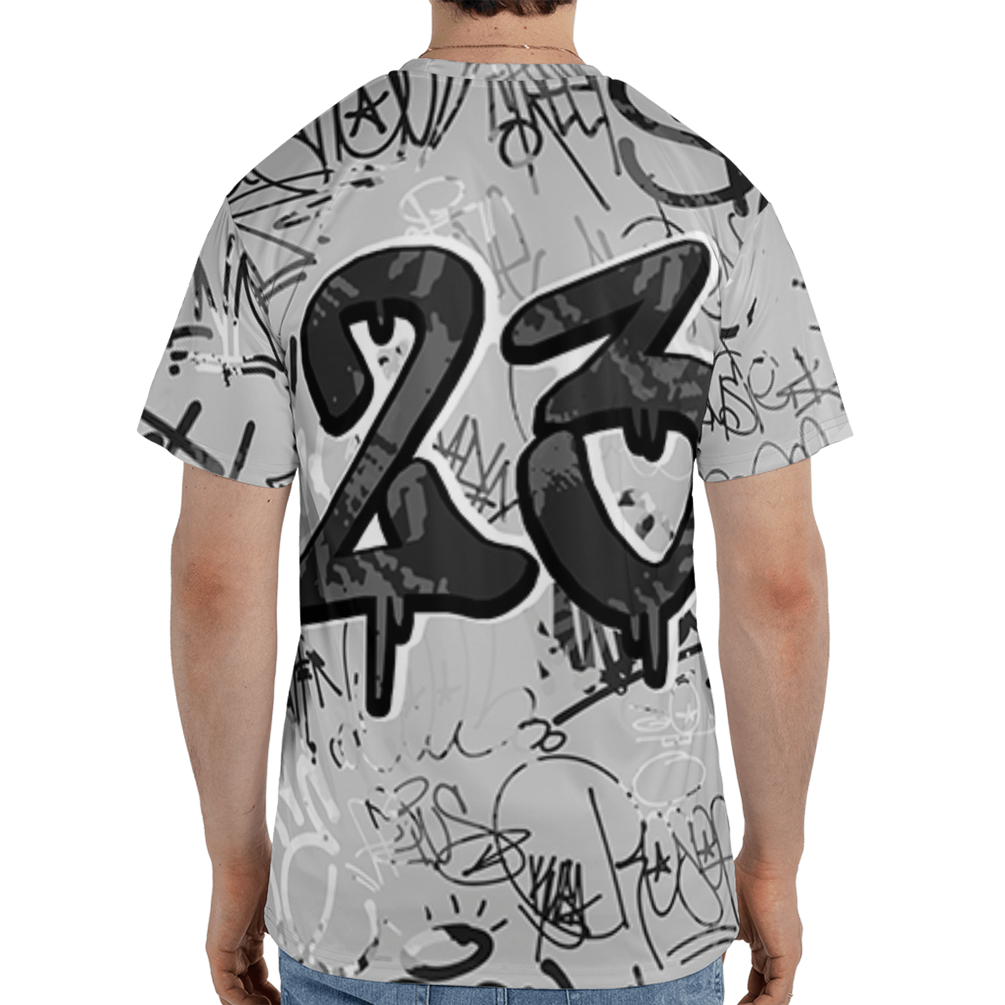 Retro High OG Black White 1s T Shirt Match 23 Hiphop 3D All-Over Print Graffiti Pattern - NastyJamz