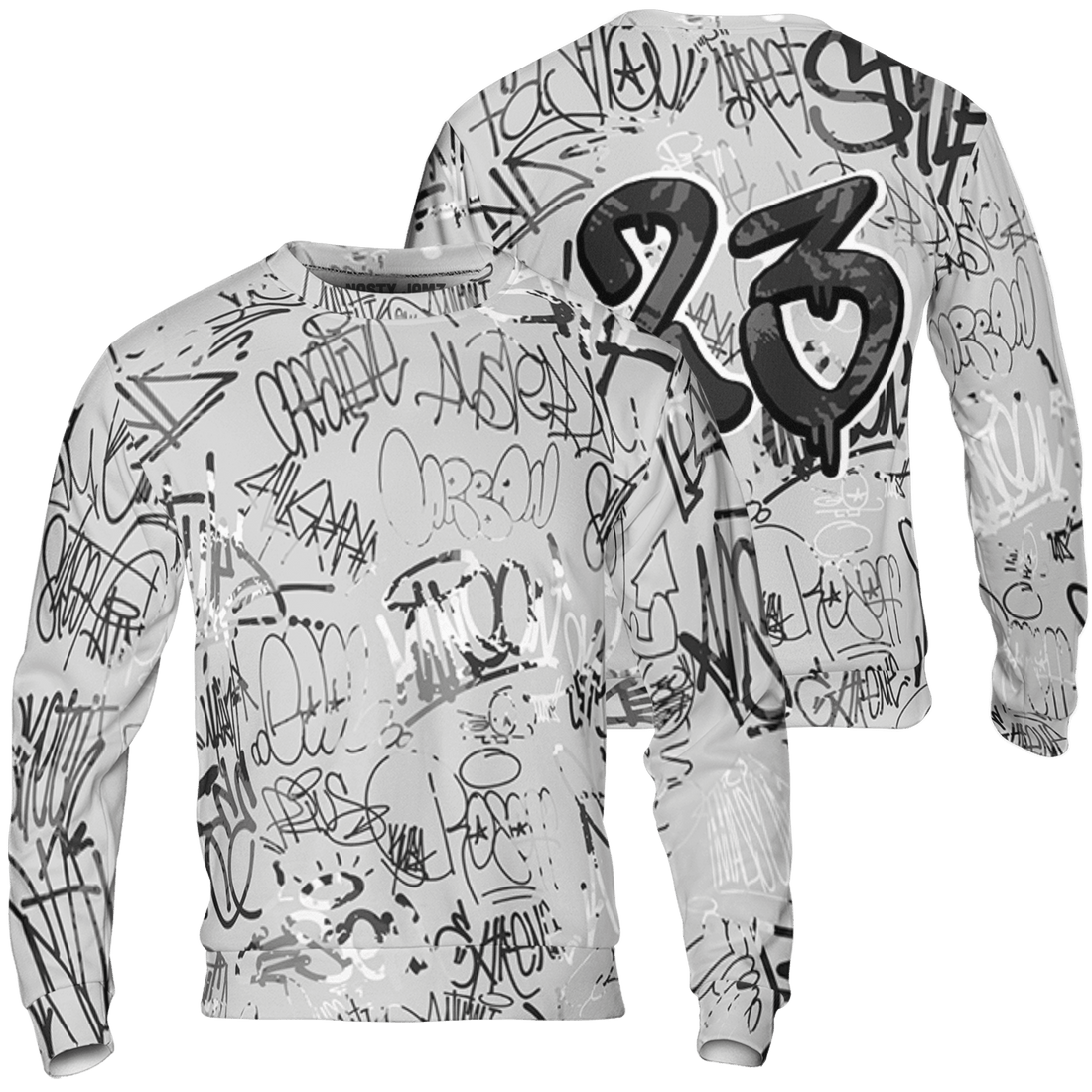 Retro High OG Black White 1s Sweatshirt Match 23 Hiphop 3D All-Over Print Graffiti Pattern - NastyJamz