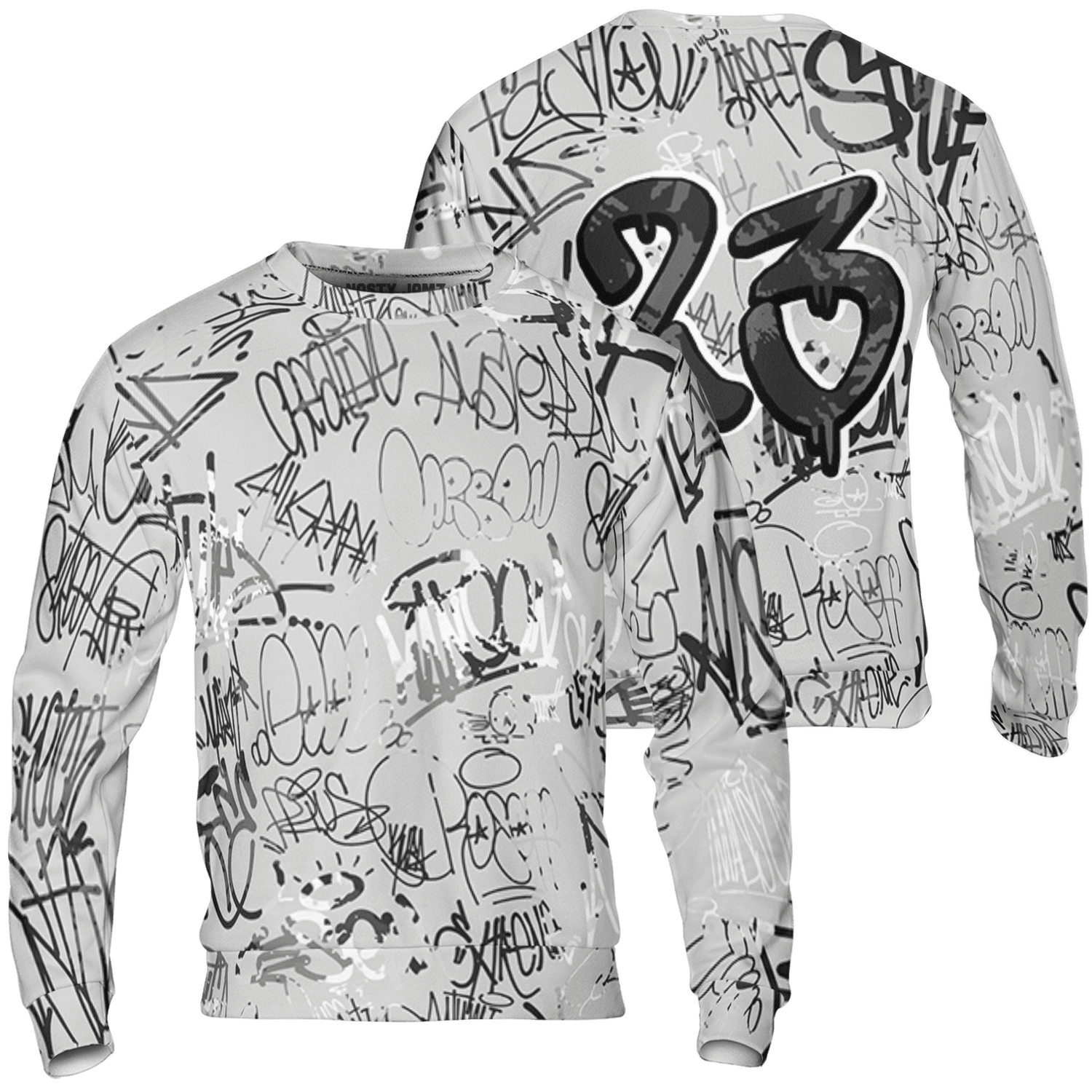 Retro High OG Black White 1s Sweatshirt Match 23 Hiphop 3D All-Over Print Graffiti Pattern - NastyJamz