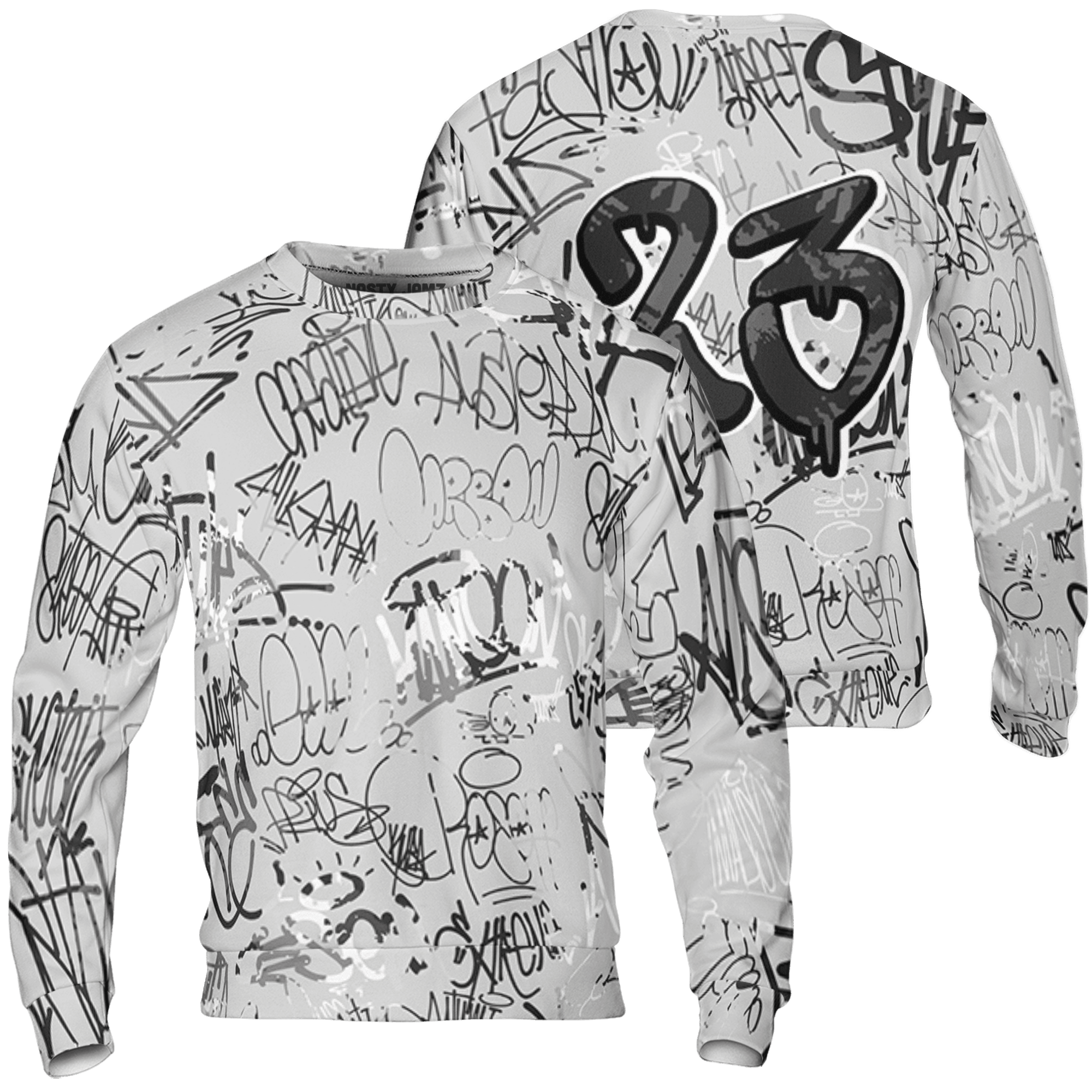 Retro High OG Black White 1s Sweatshirt Match 23 Hiphop 3D All-Over Print Graffiti Pattern - NastyJamz