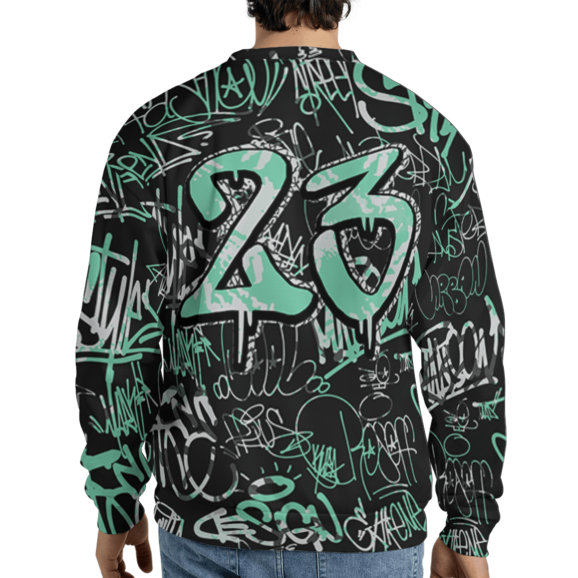 Green Glow 3s Sweatshirt Match 23 Hiphop 3D All-Over Print Graffiti Pattern - NastyJamz