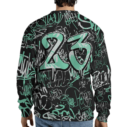 Green Glow 3s Sweatshirt Match 23 Hiphop 3D All-Over Print Graffiti Pattern - NastyJamz