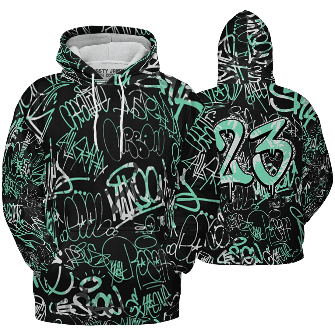 Green Glow 3s Hoodie Match 23 Hiphop 3D All-Over Print Graffiti Pattern - NastyJamz