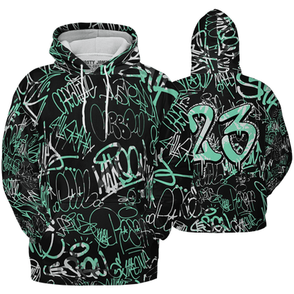 Green Glow 3s Hoodie Match 23 Hiphop 3D All-Over Print Graffiti Pattern - NastyJamz