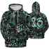 Green Glow 3s Hoodie Match 23 Hiphop 3D All-Over Print Graffiti Pattern - NastyJamz