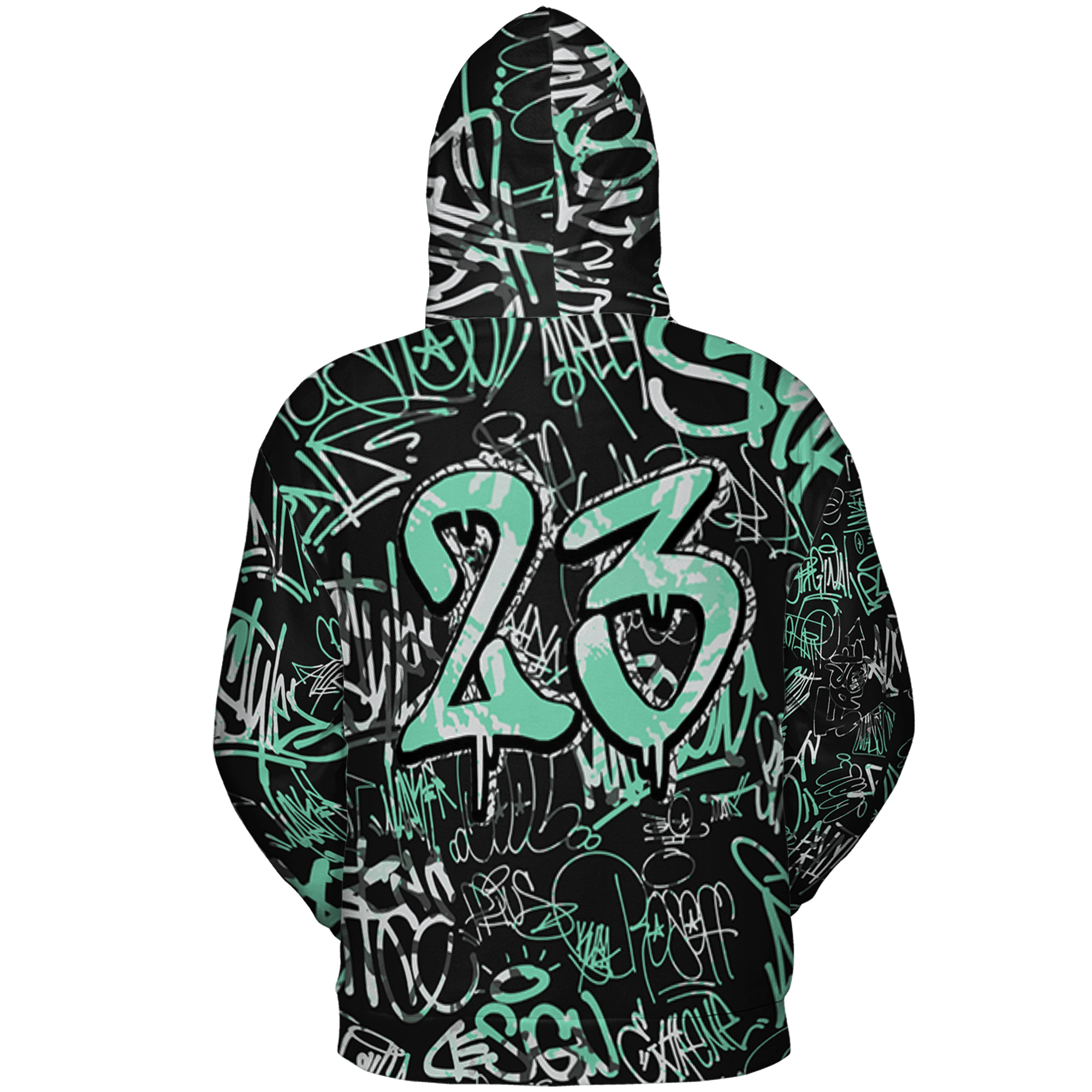 Green Glow 3s Hoodie Match 23 Hiphop 3D All-Over Print Graffiti Pattern - NastyJamz