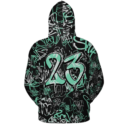 Green Glow 3s Hoodie Match 23 Hiphop 3D All-Over Print Graffiti Pattern - NastyJamz