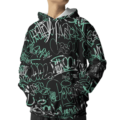 Green Glow 3s Hoodie Match 23 Hiphop 3D All-Over Print Graffiti Pattern - NastyJamz