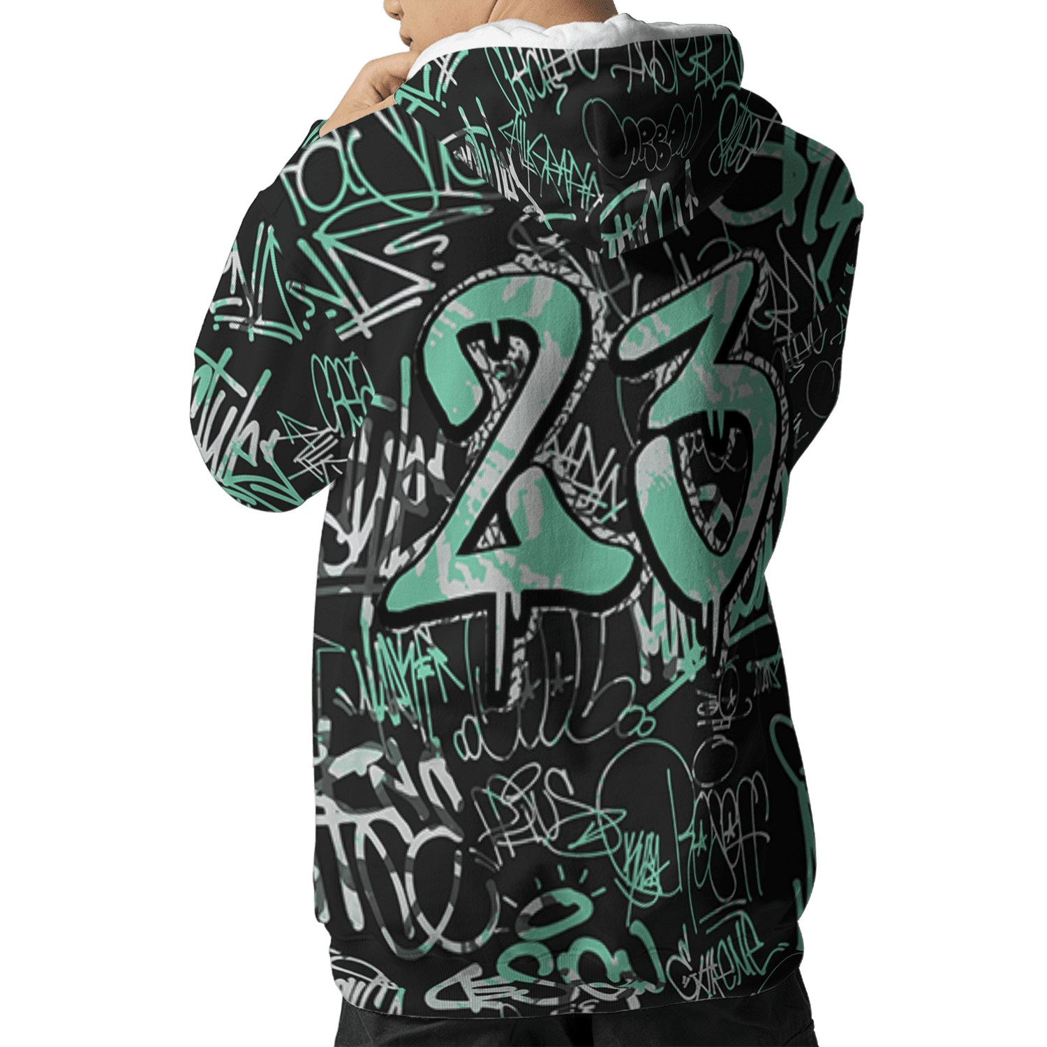 Green Glow 3s Hoodie Match 23 Hiphop 3D All-Over Print Graffiti Pattern - NastyJamz