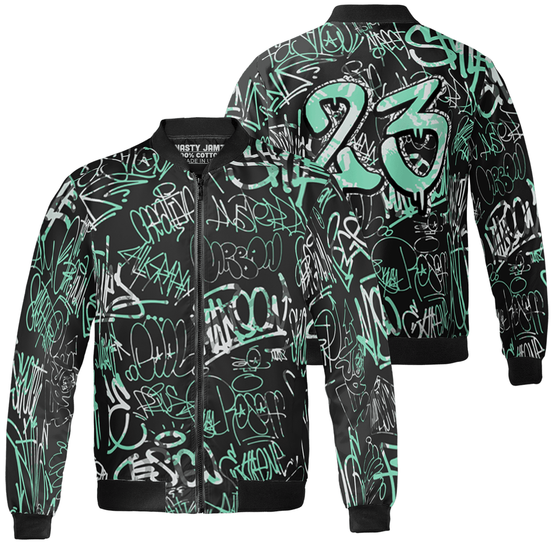 Green Glow 3s Jacket Match 23 Hiphop 3D All-Over Print Graffiti Pattern - NastyJamz
