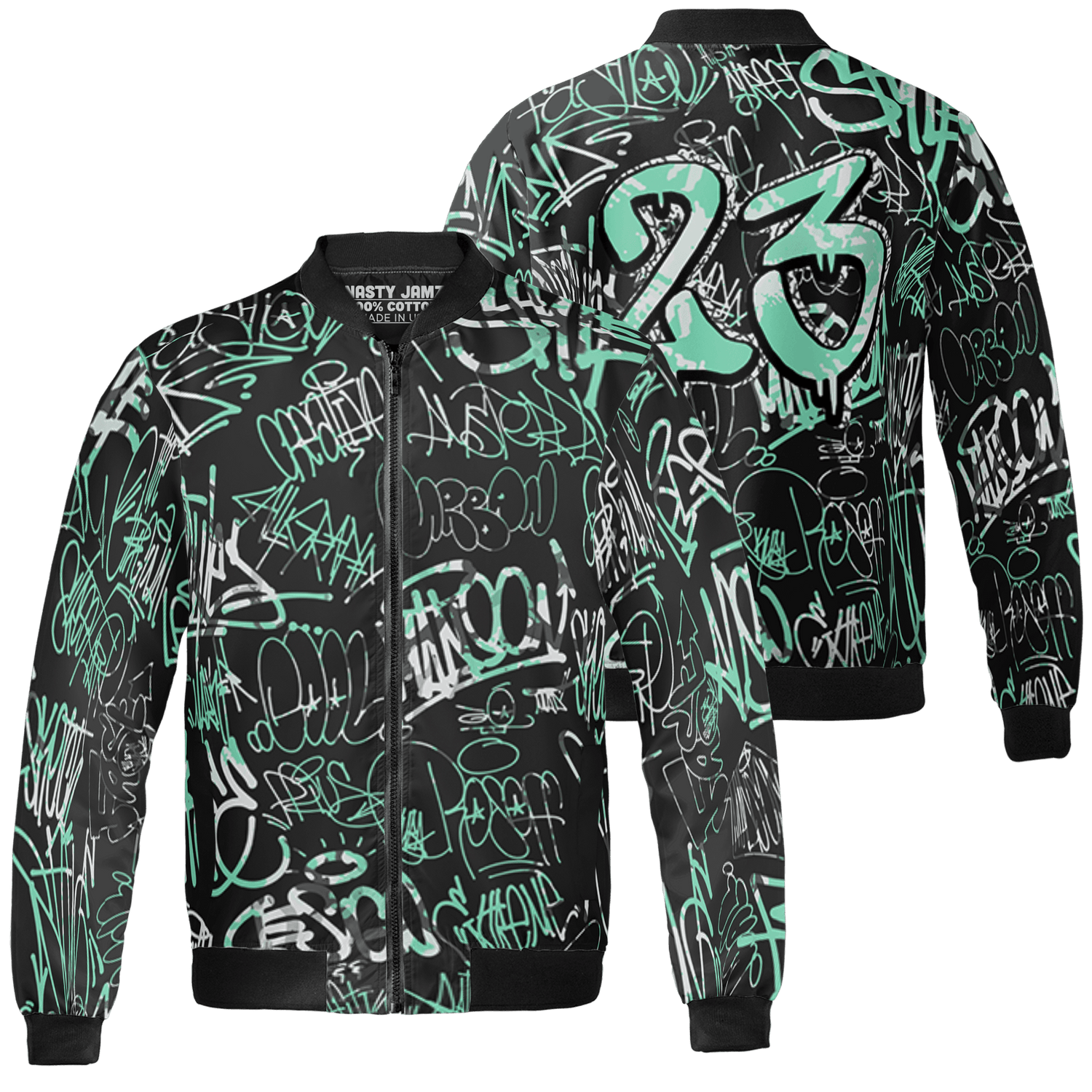 Green Glow 3s Jacket Match 23 Hiphop 3D All-Over Print Graffiti Pattern - NastyJamz
