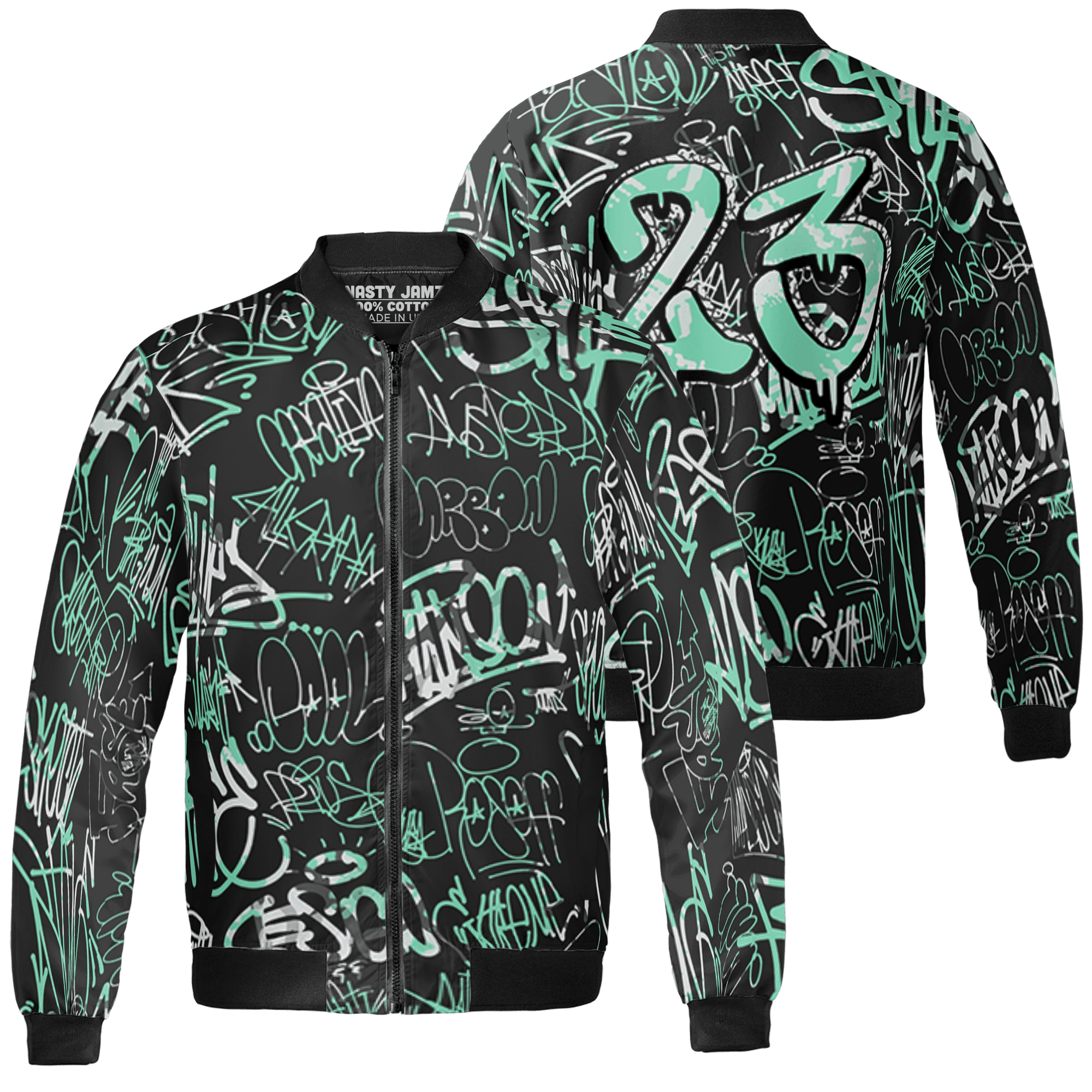 Green Glow 3s Jacket Match 23 Hiphop 3D All-Over Print Graffiti Pattern - NastyJamz