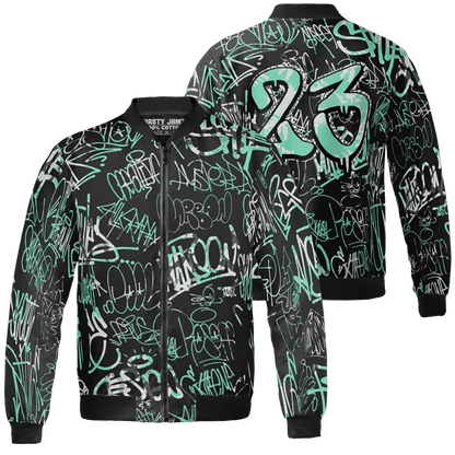 Green Glow 3s Jacket Match 23 Hiphop 3D All-Over Print Graffiti Pattern - NastyJamz