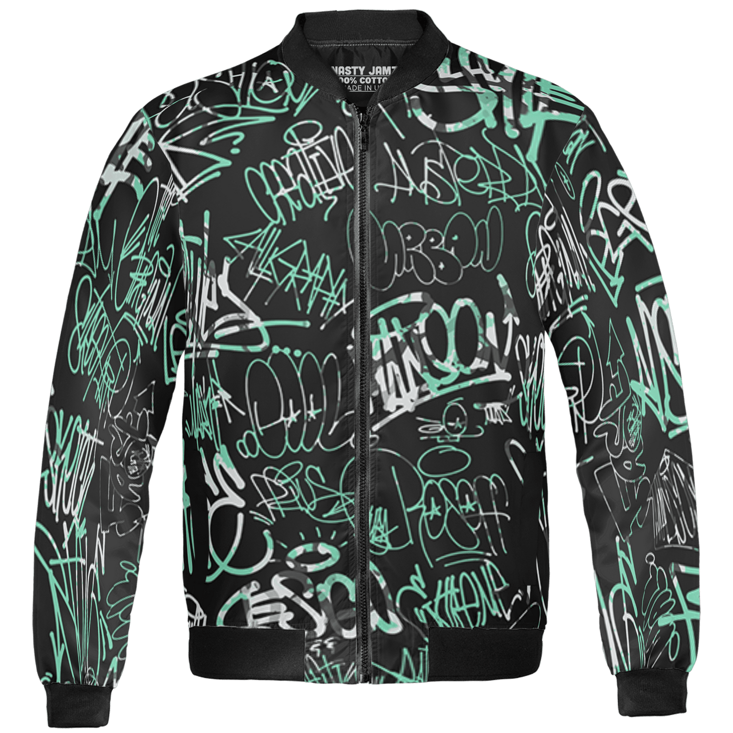 Green Glow 3s Jacket Match 23 Hiphop 3D All-Over Print Graffiti Pattern - NastyJamz