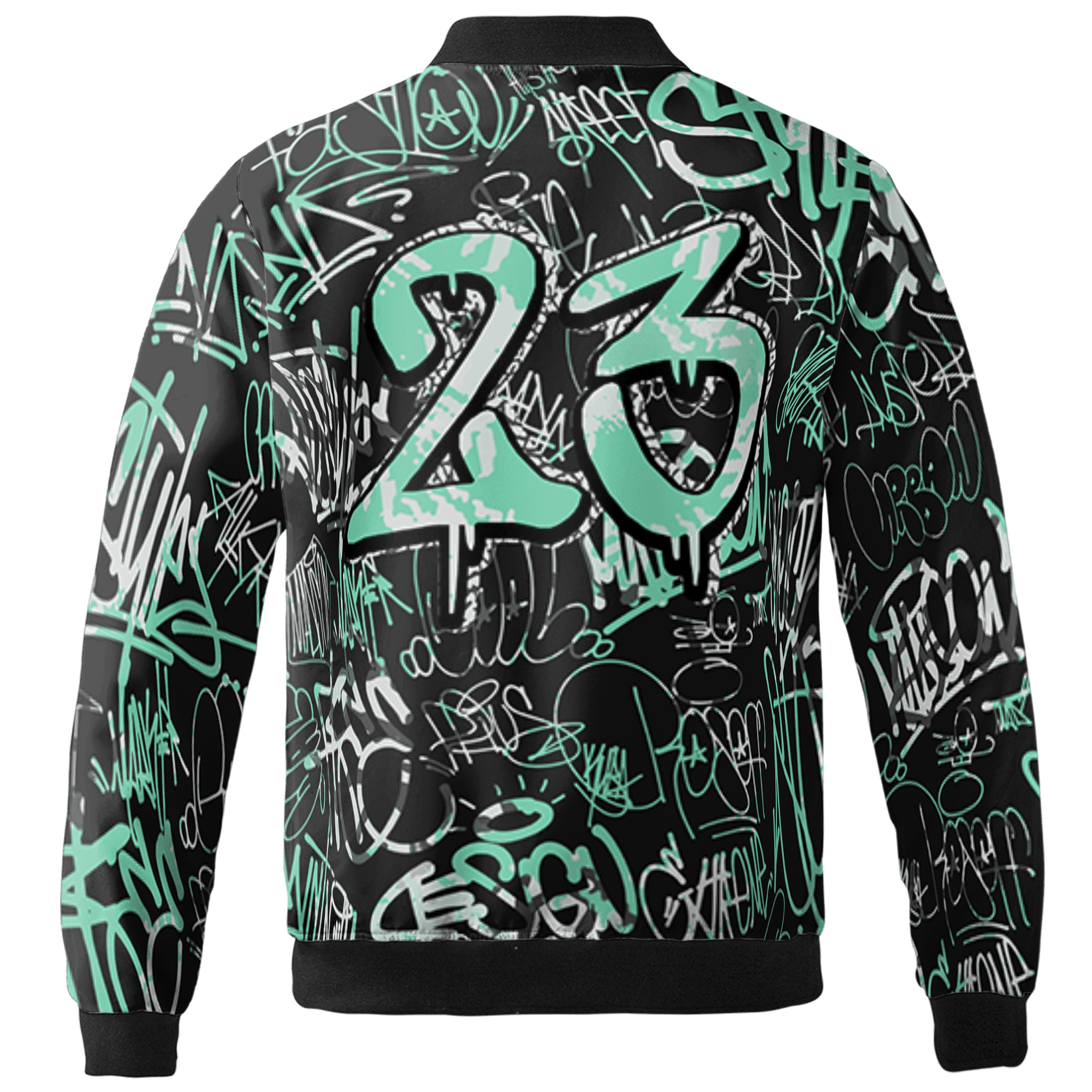 Green Glow 3s Jacket Match 23 Hiphop 3D All-Over Print Graffiti Pattern - NastyJamz