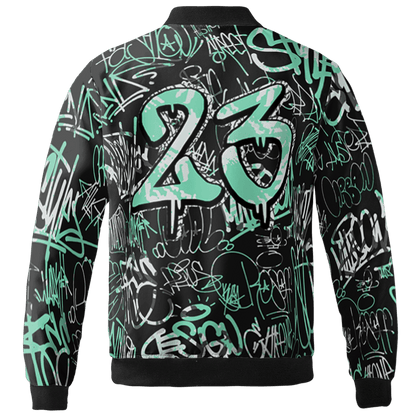 Green Glow 3s Jacket Match 23 Hiphop 3D All-Over Print Graffiti Pattern - NastyJamz