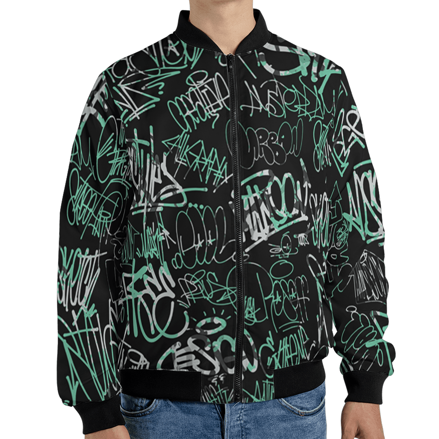 Green Glow 3s Jacket Match 23 Hiphop 3D All-Over Print Graffiti Pattern - NastyJamz