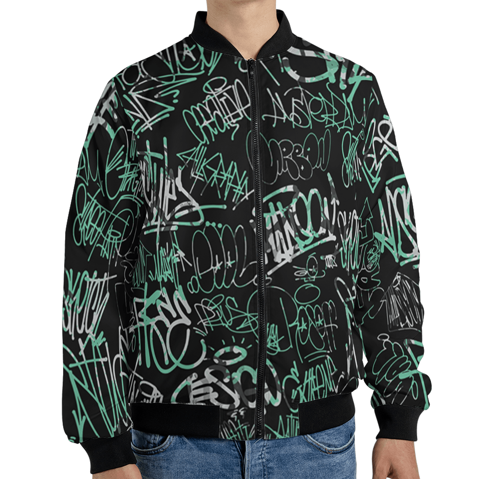 Green Glow 3s Jacket Match 23 Hiphop 3D All-Over Print Graffiti Pattern - NastyJamz