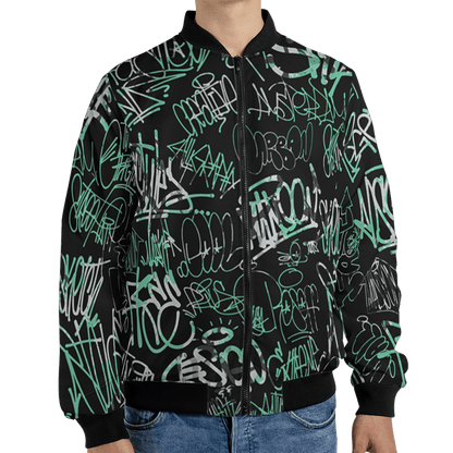 Green Glow 3s Jacket Match 23 Hiphop 3D All-Over Print Graffiti Pattern - NastyJamz