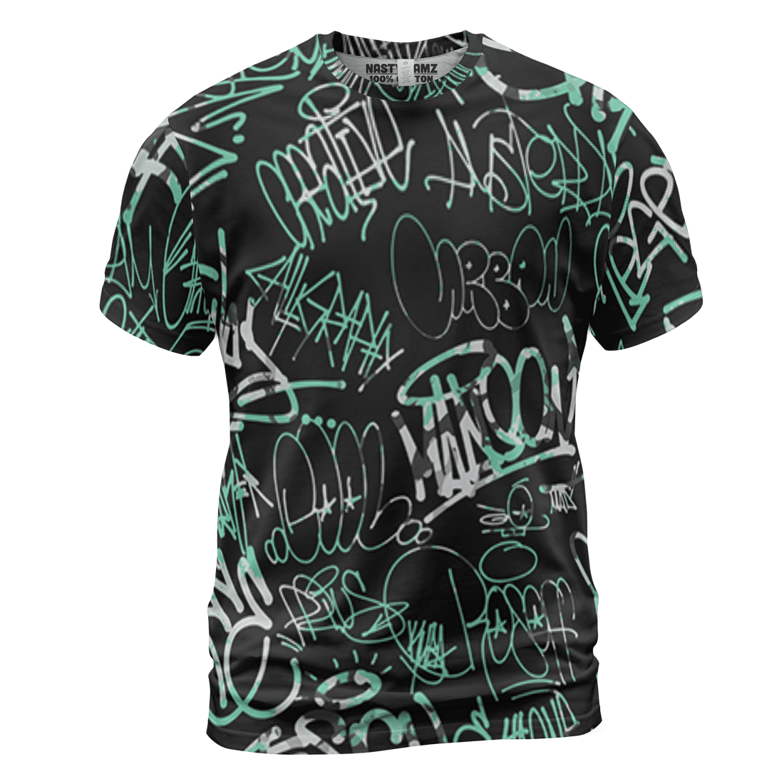 Green Glow 3s T Shirt Match 23 Hiphop 3D All-Over Print Graffiti Pattern - NastyJamz
