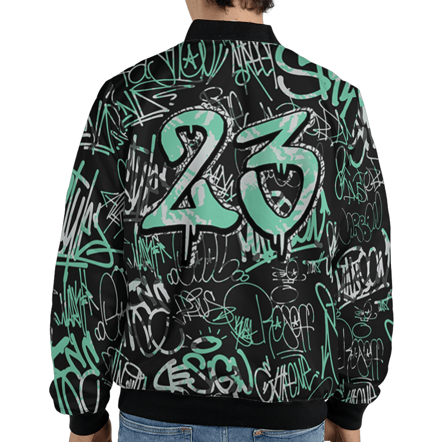 Green Glow 3s Jacket Match 23 Hiphop 3D All-Over Print Graffiti Pattern - NastyJamz
