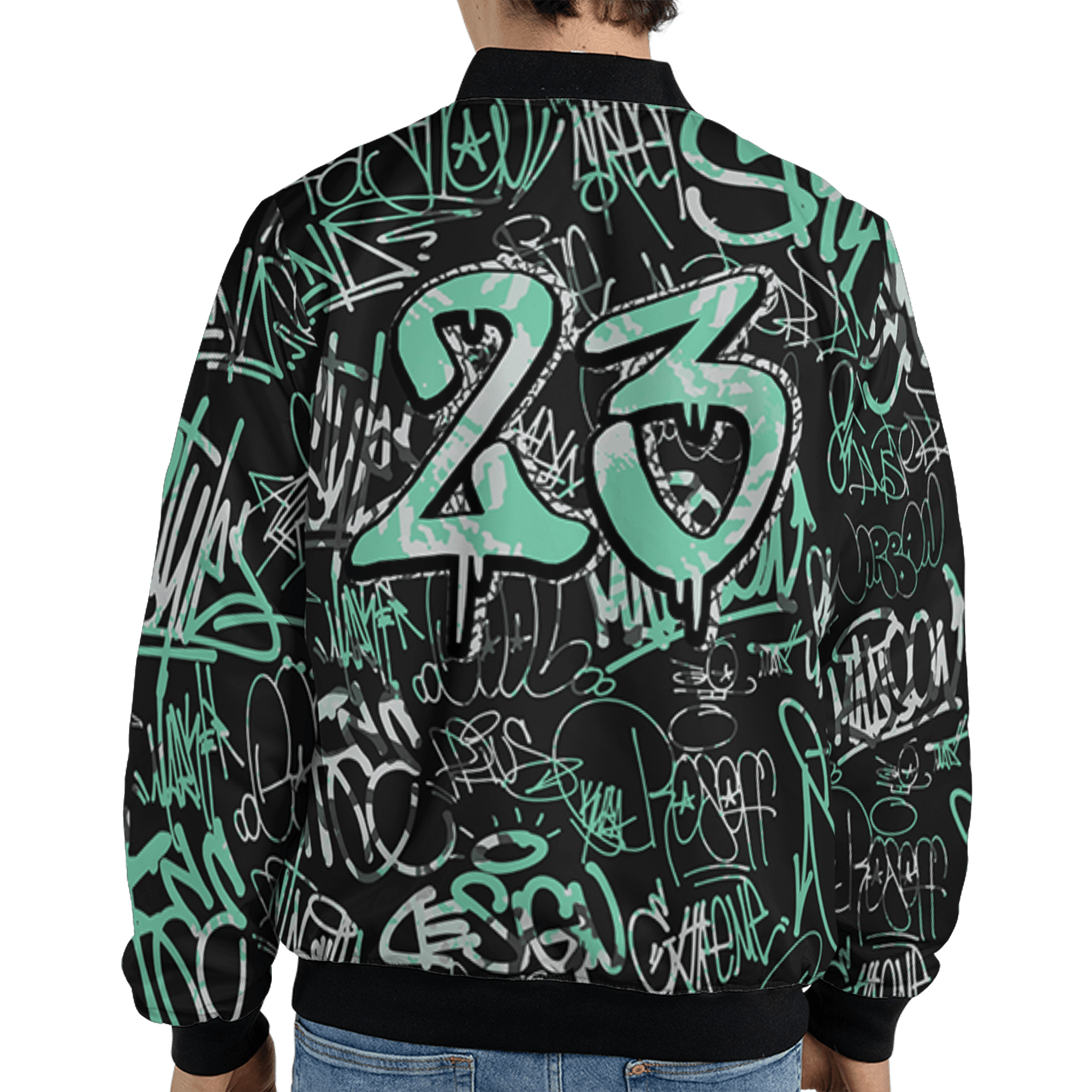 Green Glow 3s Jacket Match 23 Hiphop 3D All-Over Print Graffiti Pattern - NastyJamz