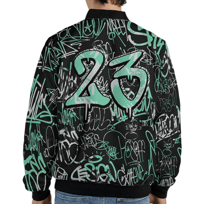 Green Glow 3s Jacket Match 23 Hiphop 3D All-Over Print Graffiti Pattern - NastyJamz