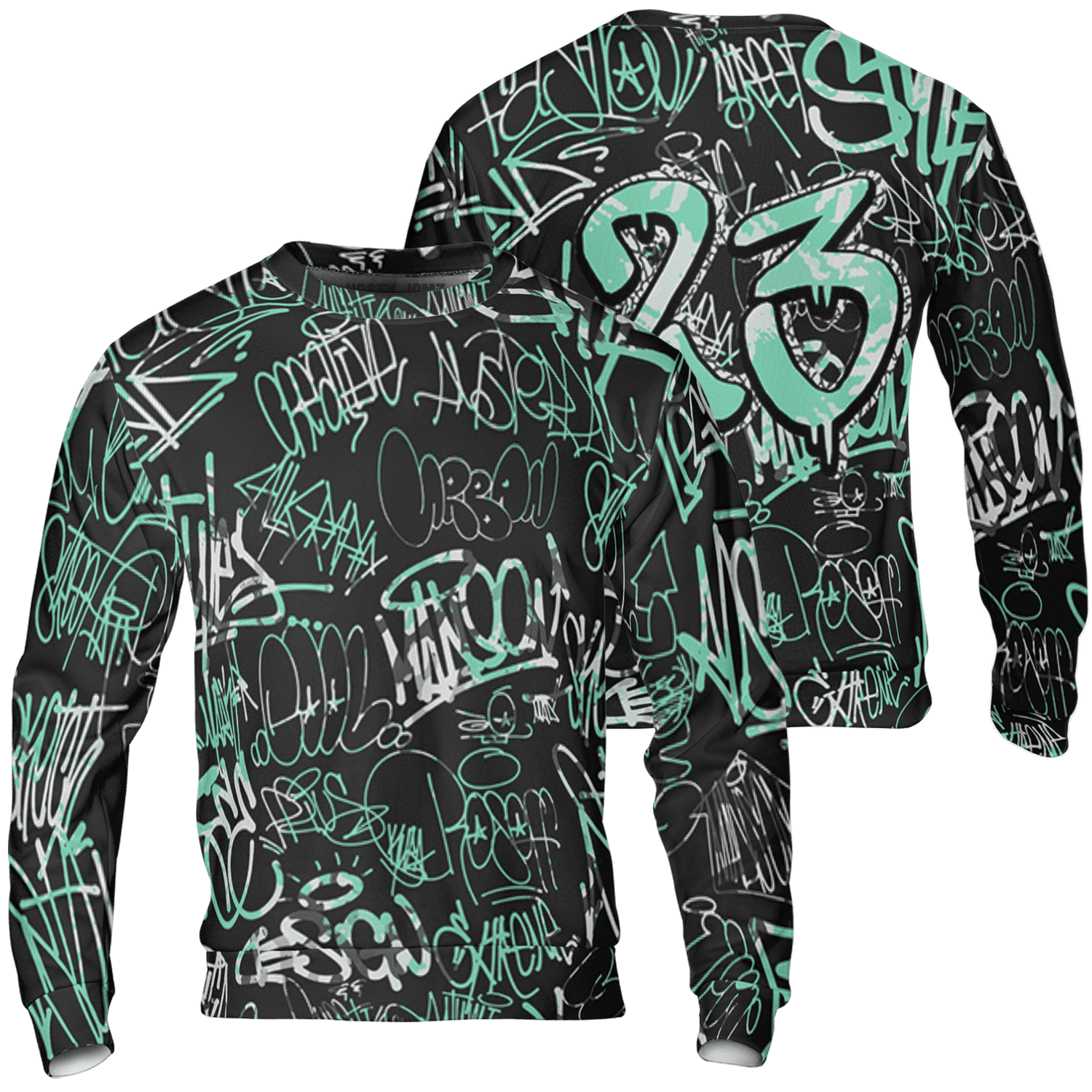 Green Glow 3s Sweatshirt Match 23 Hiphop 3D All-Over Print Graffiti Pattern - NastyJamz